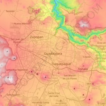 Guadalajara地形图、海拔、地势