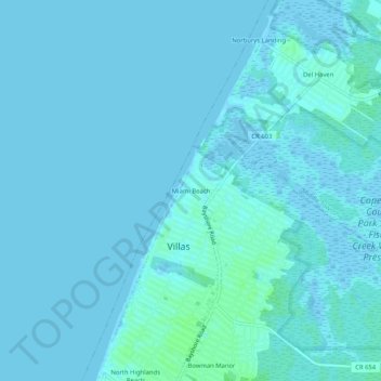 Miami Beach地形图、海拔、地势