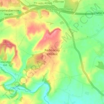 Redmarley d'Abitot地形图、海拔、地势
