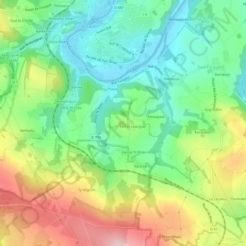 Pennarun地形图、海拔、地势