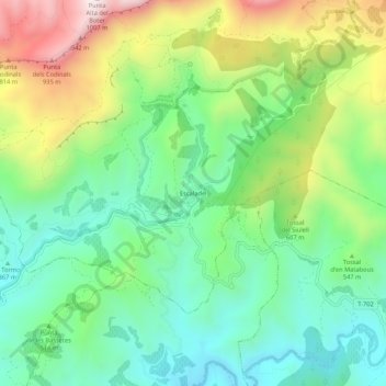 Escaladei地形图、海拔、地势