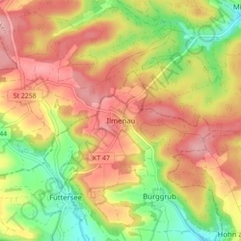 Ilmenau地形图、海拔、地势