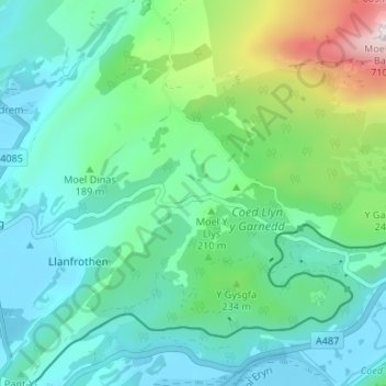 Rhyd地形图、海拔、地势
