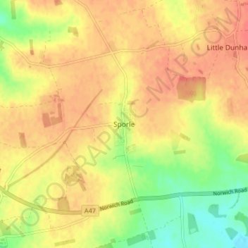 Sporle地形图、海拔、地势