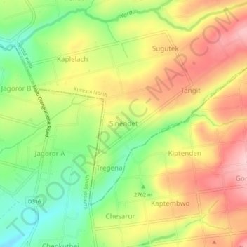Sinendet地形图、海拔、地势