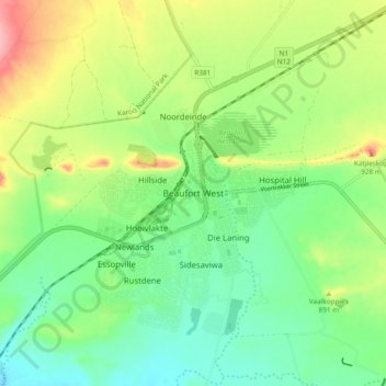Beaufort West地形图、海拔、地势