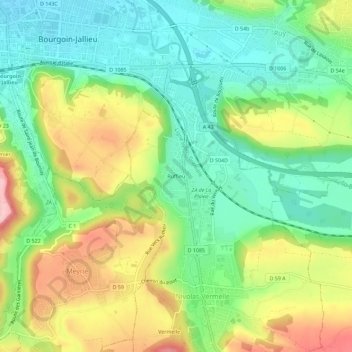 Ruffieu地形图、海拔、地势