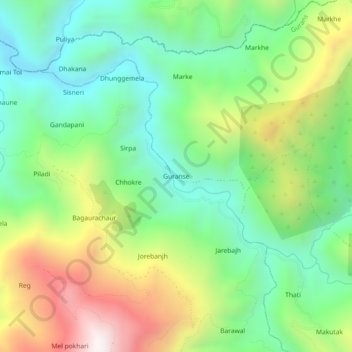 Guranse地形图、海拔、地势