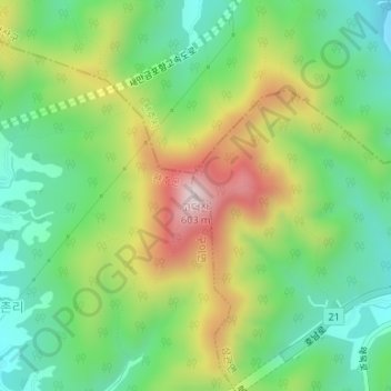 고덕산地形图、海拔、地势