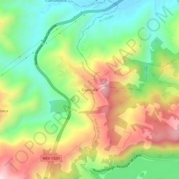 Cuaxicala地形图、海拔、地势