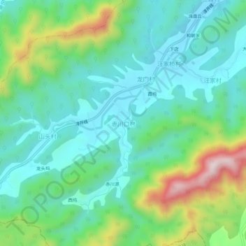 赤川口村地形图、海拔、地势