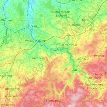 Langenweißbach地形图、海拔、地势