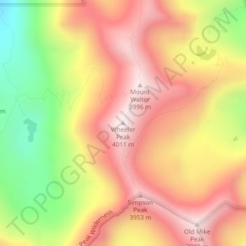Wheeler Peak地形图、海拔、地势