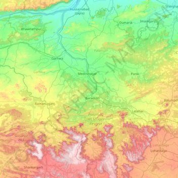 Palāmu地形图、海拔、地势