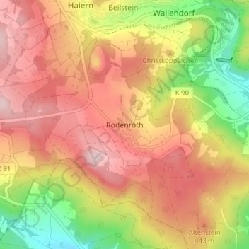 Rodenroth地形图、海拔、地势