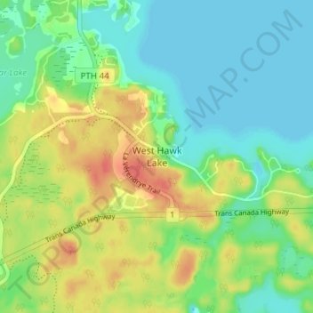 West Hawk Lake地形图、海拔、地势