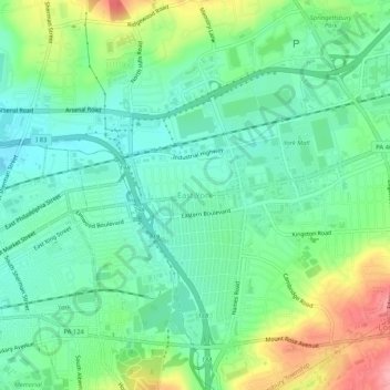East York地形图、海拔、地势