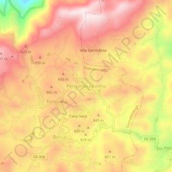 Pernambuquinho地形图、海拔、地势