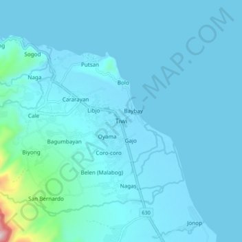 Tiwi地形图、海拔、地势