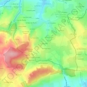 La Chauvière地形图、海拔、地势