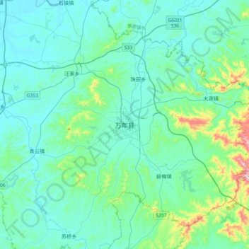 万年县地形图、海拔、地势