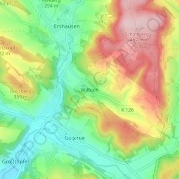 Wilbich地形图、海拔、地势