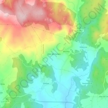 Vilar dos Naraos地形图、海拔、地势