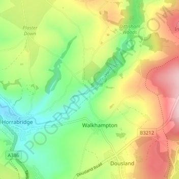 Huckworthy地形图、海拔、地势