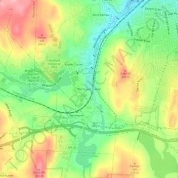 Wachusett Station地形图、海拔、地势