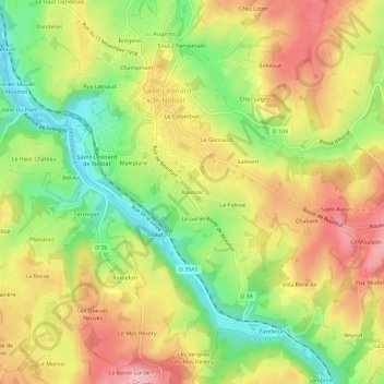 Boussac地形图、海拔、地势