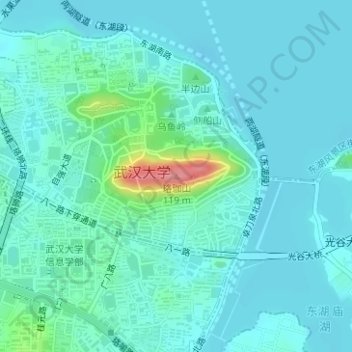 珞珈山地形图、海拔、地势
