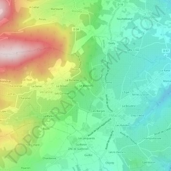 Le Buisson地形图、海拔、地势