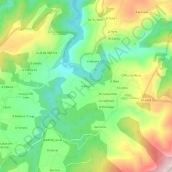 A Veiga地形图、海拔、地势