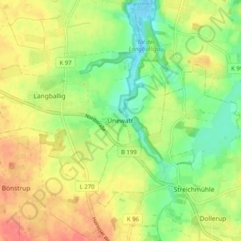 Unewatt地形图、海拔、地势