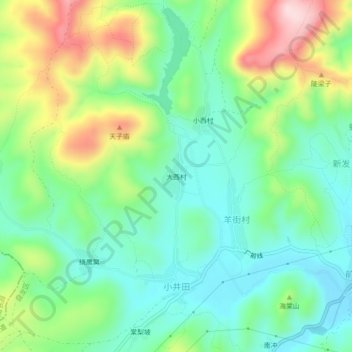 大西村地形图、海拔、地势