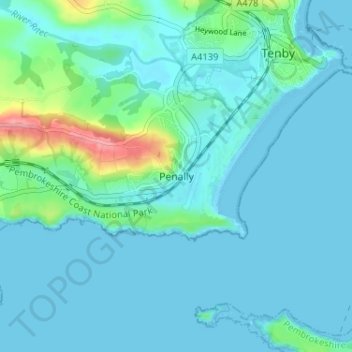 Penally地形图、海拔、地势