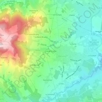 Grands Champs地形图、海拔、地势