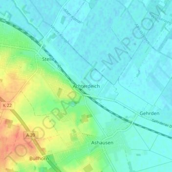 Achterdeich地形图、海拔、地势