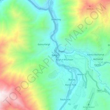 卡尔吉尔地形图、海拔、地势