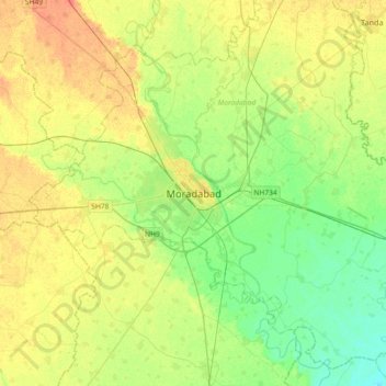 Moradabad地形图、海拔、地势