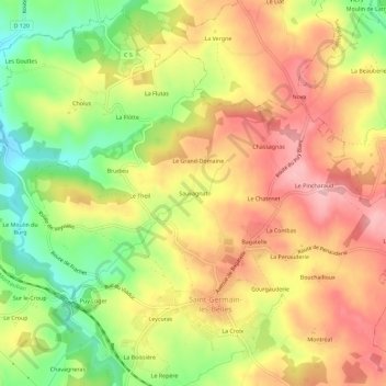 Sauvagnat地形图、海拔、地势