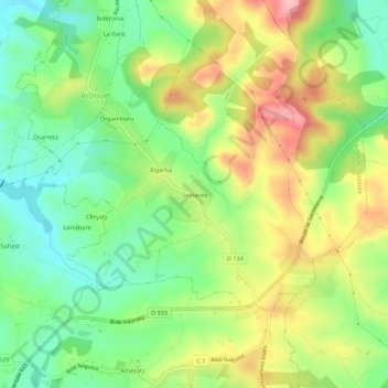 Sussaute地形图、海拔、地势