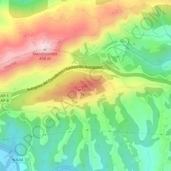 Arratzain地形图、海拔、地势