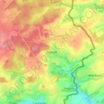 Moinet地形图、海拔、地势