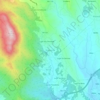 Nogueira地形图、海拔、地势