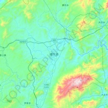 建宁县地形图、海拔、地势