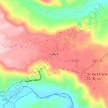 San Diego地形图、海拔、地势
