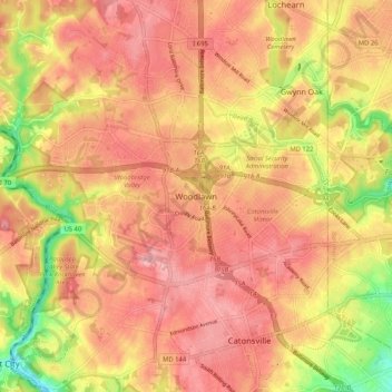 Woodlawn地形图、海拔、地势