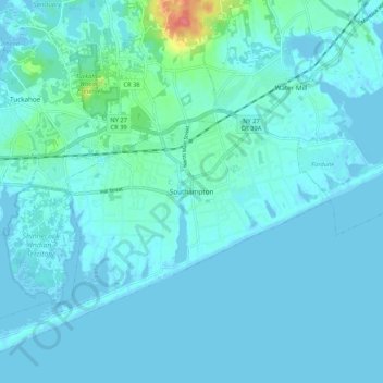 Southampton地形图、海拔、地势