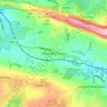 Harman's Cross地形图、海拔、地势